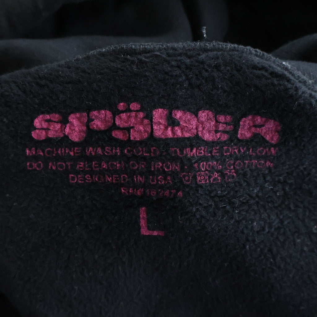 SP5DER(スパイダー) PINK Hoodie フロントロゴプリント プルオーバーパーカー フーディー ブラック/ピンク