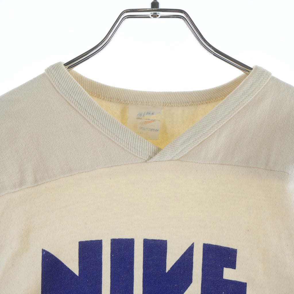 NIKE(ナイキ) 70S VINTAGE FOOTBALL T-SHIRT ヴィンテージ USA製 オレンジタグ シングルステッチ フロントロゴプリント クルーネック七分丈フットボールTシャツカットソー