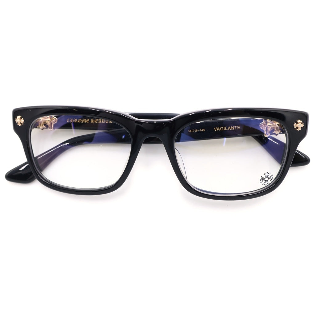 CHROME HEARTS(クロムハーツ) VAGILANTE ヴァジランテ クロステンプル スクエアフレーム クリアレンズ メガネ 眼鏡 アイウェア 54□19‐149 ブラック/ゴールド