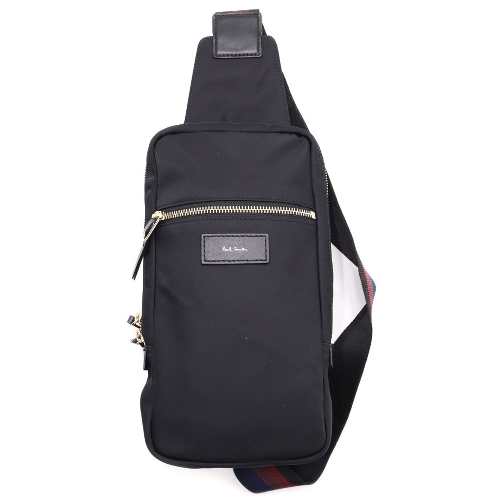 Paul Smith(ポールスミス) レザーロゴパッチ ナイロンウェイビングボディバッグ ブラック