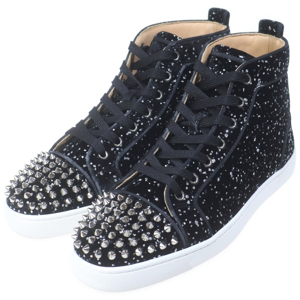 CHRISTIAN LOUBOUTIN(クリスチャンルブタン) エナメル ラインストーン装飾 ハイカットスニーカー ブラック