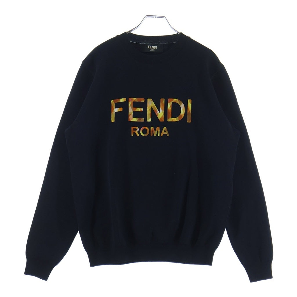 FENDI(フェンディ) フロントロゴプリント クルーネックスウェットトレーナー ブラック/オレンジ