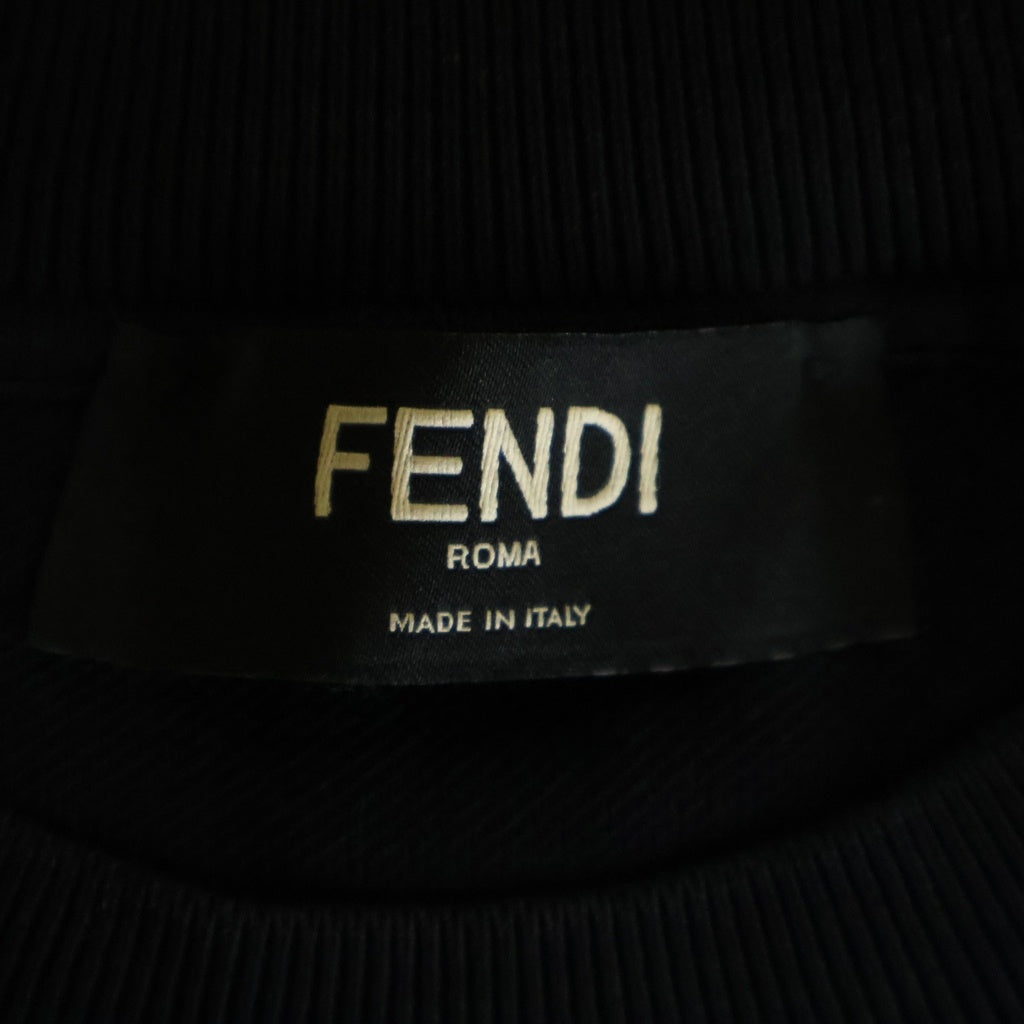 FENDI(フェンディ) フロントロゴプリント クルーネックスウェットトレーナー ブラック/オレンジ