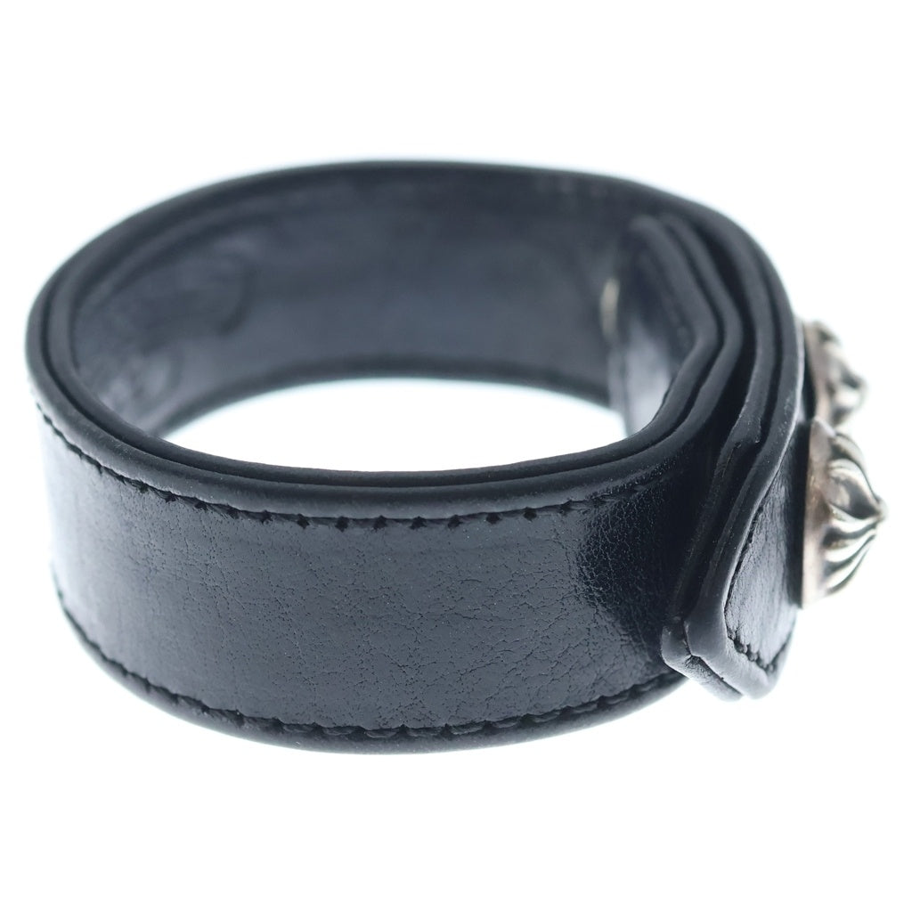 CHROME HEARTS(クロムハーツ) 3BTN 2SNP クロスボール 3ボタン2スナップ レザーブレスレット ブラック/シルバー BCA123