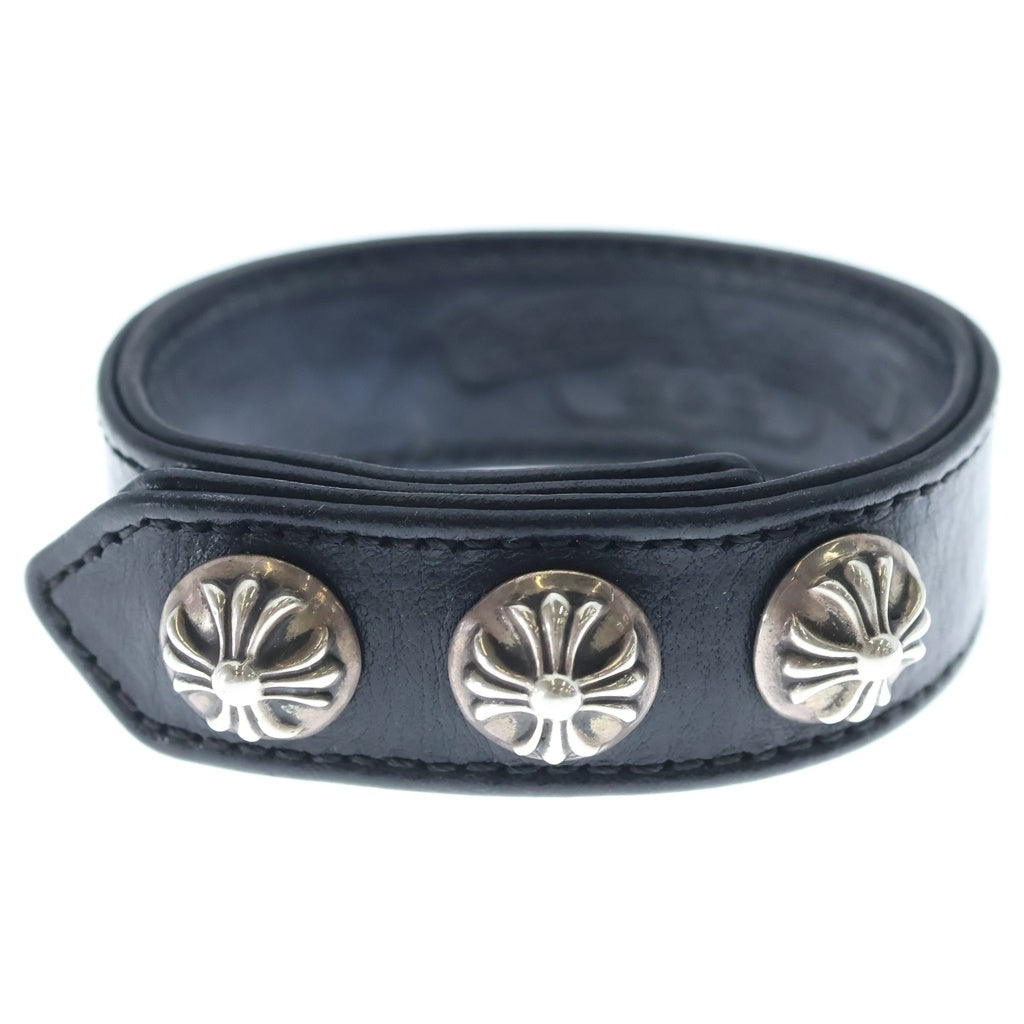 CHROME HEARTS(クロムハーツ) 3BTN 2SNP クロスボール 3ボタン2スナップ レザーブレスレット ブラック/シルバー BCA123