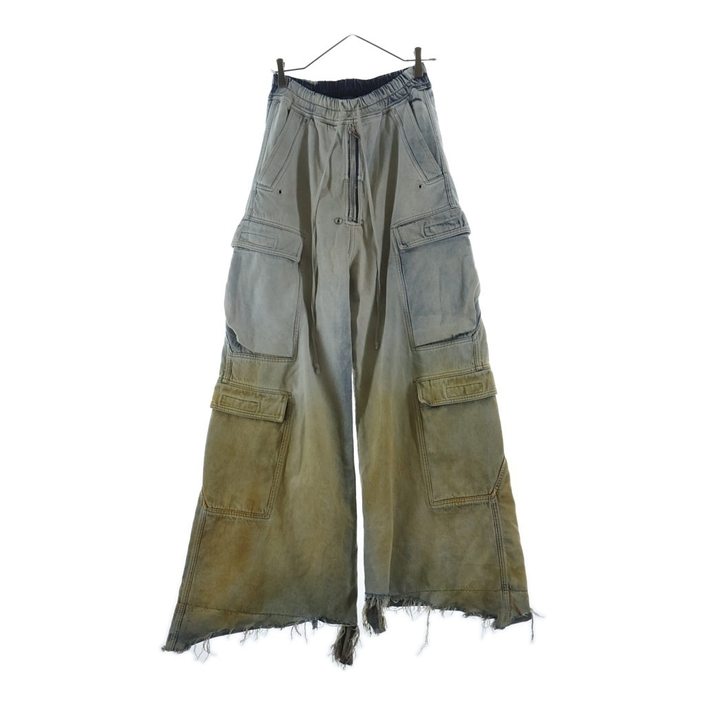 DRKSHDW(ダークシャドウ) 24SS DOUBLE CARGO JUMBO BELAS ダブルカーゴジャンボベラ スカイ/ディド ブリーチ加工 ドローストリングワイドカーゴパンツ インディゴ DU01D1398-DKYDFR