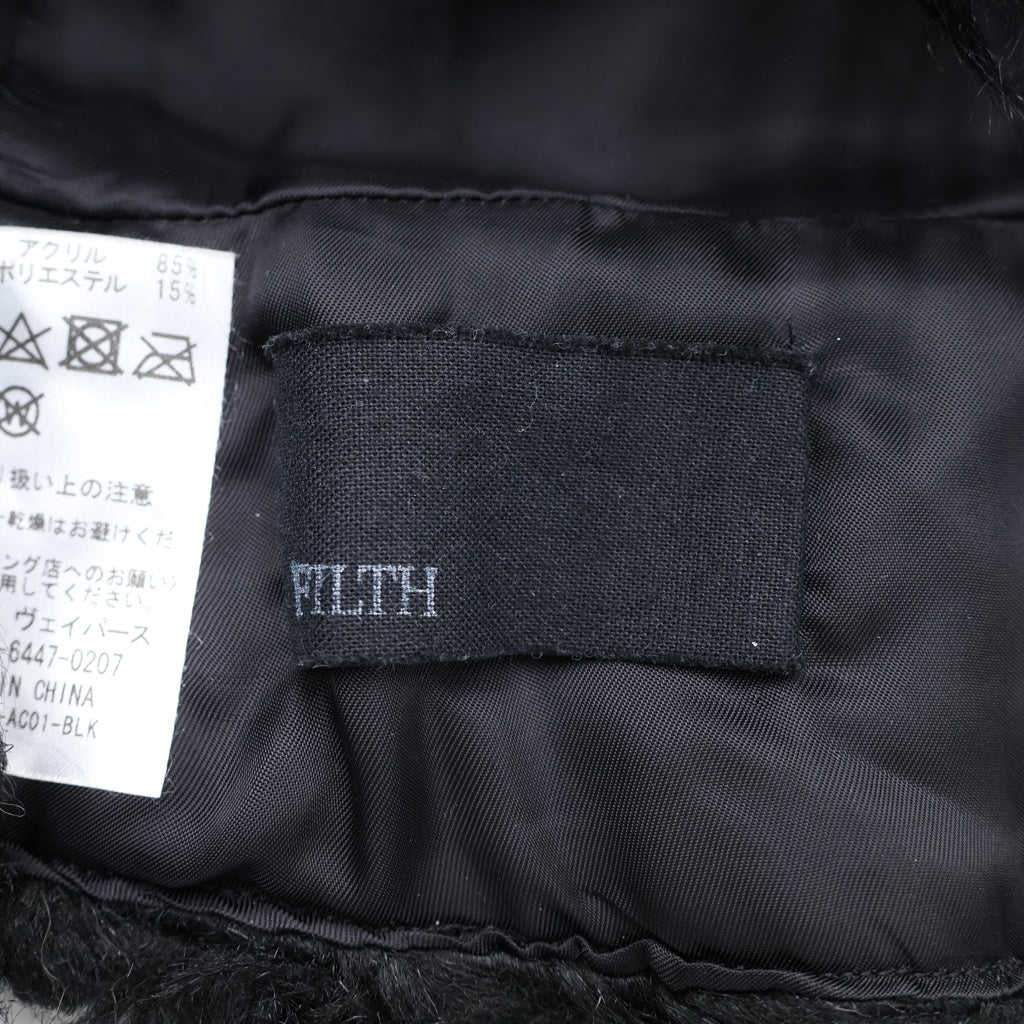 FILTH(フィルス) HAIRY FUR SCARF CAP フェイクファーキャップ ブラック FL-FW24-AC01-BLK
