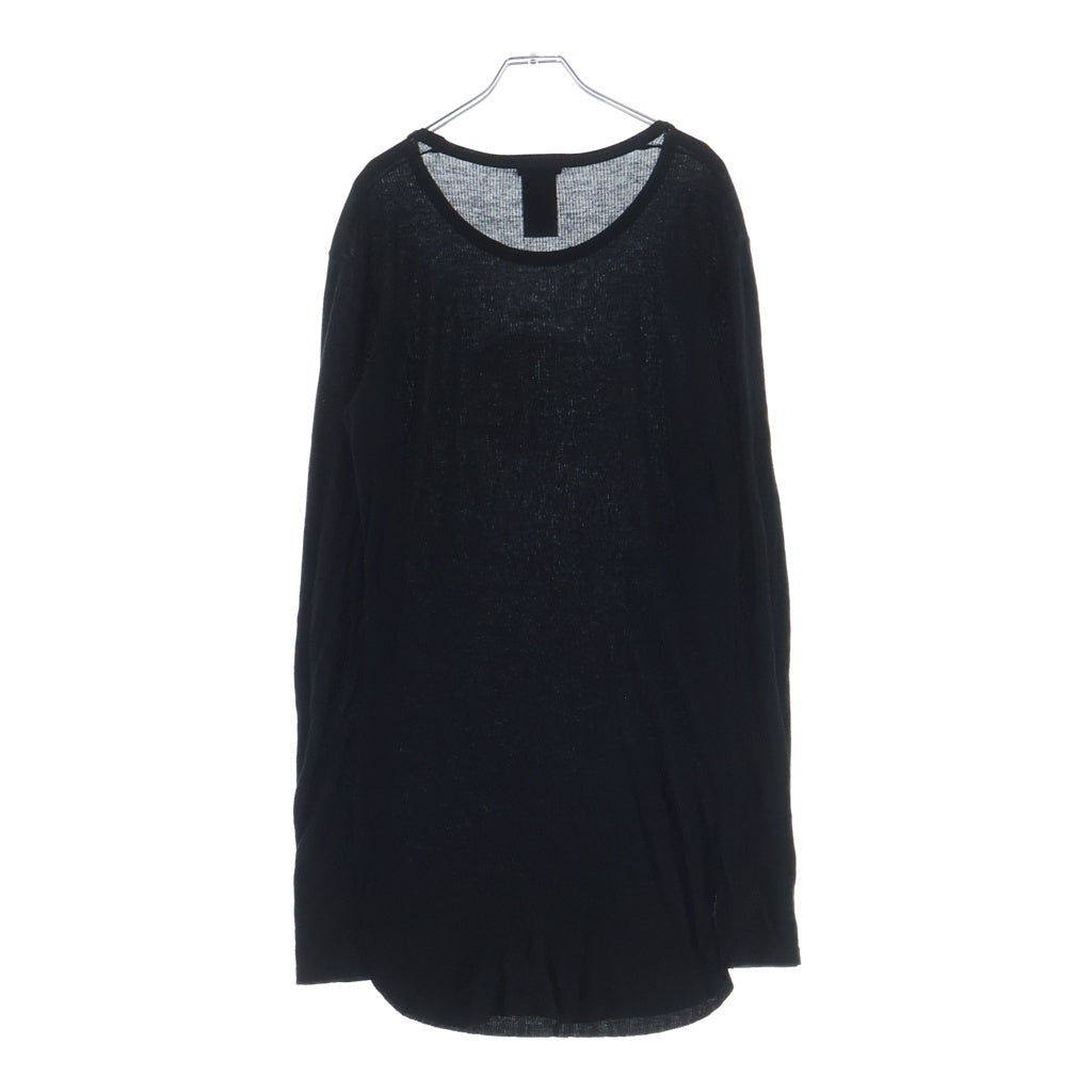 ANN DEMEULEMEESTER(アンドゥムルメステール) グラフィックプリント ロング丈 クルーネック 長袖Tシャツ カットソー ブラック 21-01-342004