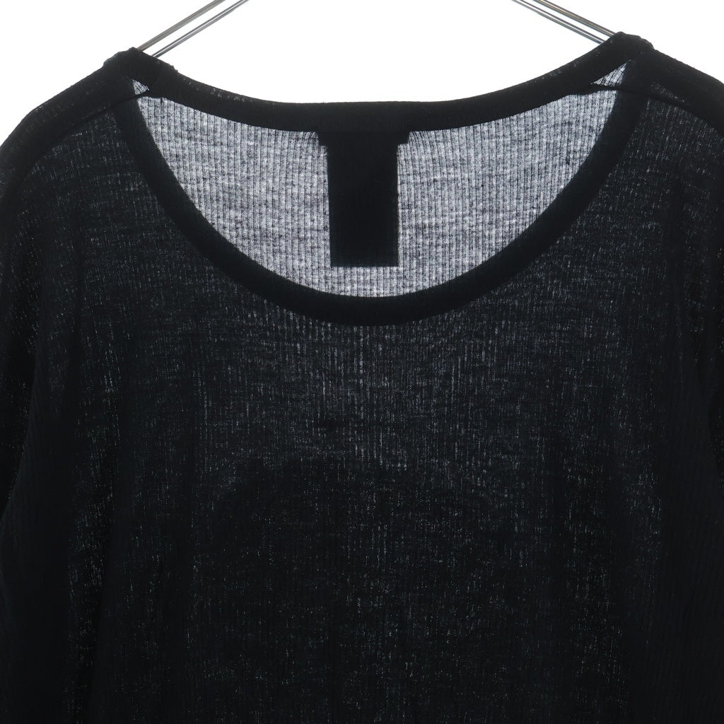 ANN DEMEULEMEESTER(アンドゥムルメステール) グラフィックプリント ロング丈 クルーネック 長袖Tシャツ カットソー ブラック 21-01-342004