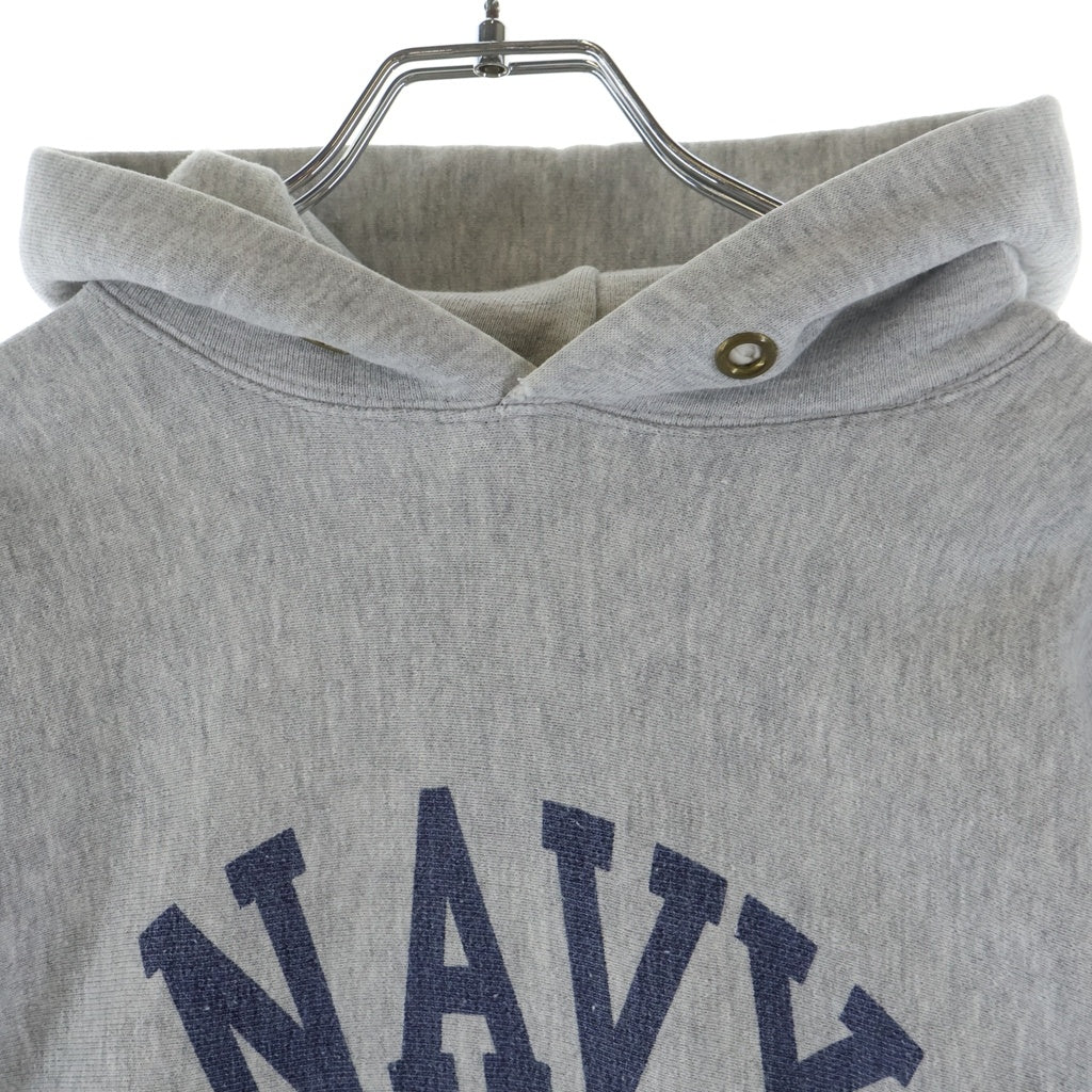 CHAMPION(チャンピオン) 80S VINTAGE LOGO HOODIE ヴィンテージ リバースウィーブ ネイビー カレッジロゴプリント プルオーバーパーカー フーディ グレー