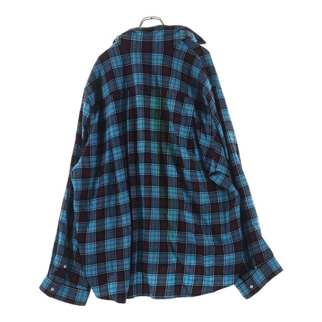 BALENCIAGA(バレンシアガ) 21SS TROMPEL トロンプル オーバーサイズ ドッキングコットン長袖チェックシャツ ブルー 699371