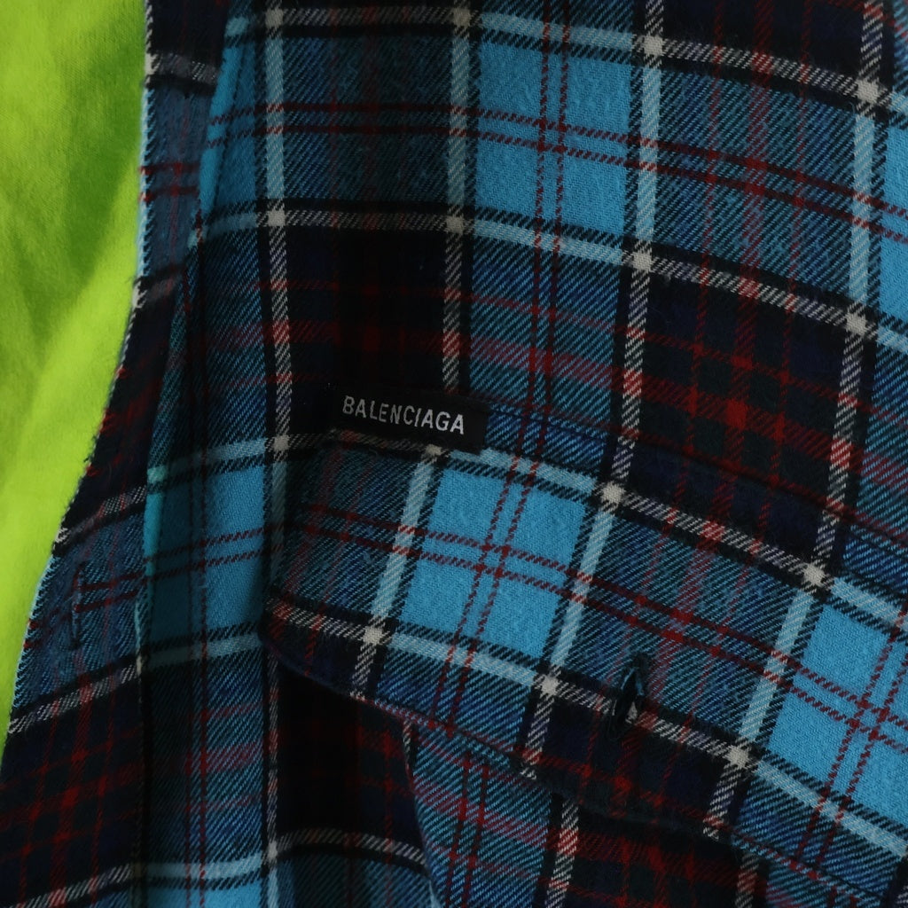 BALENCIAGA(バレンシアガ) 21SS TROMPEL トロンプル オーバーサイズ ドッキングコットン長袖チェックシャツ ブルー 699371