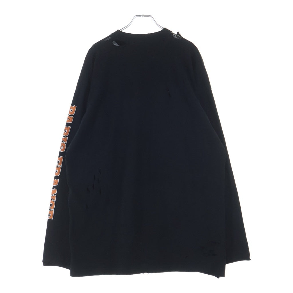 BALENCIAGA(バレンシアガ) 21SS MAISON BALENCIAGA メゾンバレンシアガ ダメージ加工 オーバーサイズ クルーネック長袖Tシャツカットソー ロンT ブラック 681046