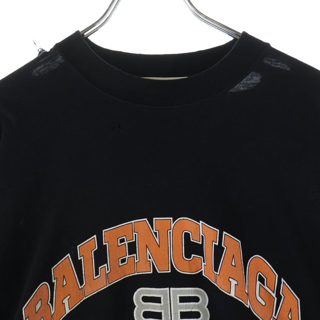 BALENCIAGA(バレンシアガ) 21SS MAISON BALENCIAGA メゾンバレンシアガ ダメージ加工 オーバーサイズ クルーネック長袖Tシャツカットソー ロンT ブラック 681046