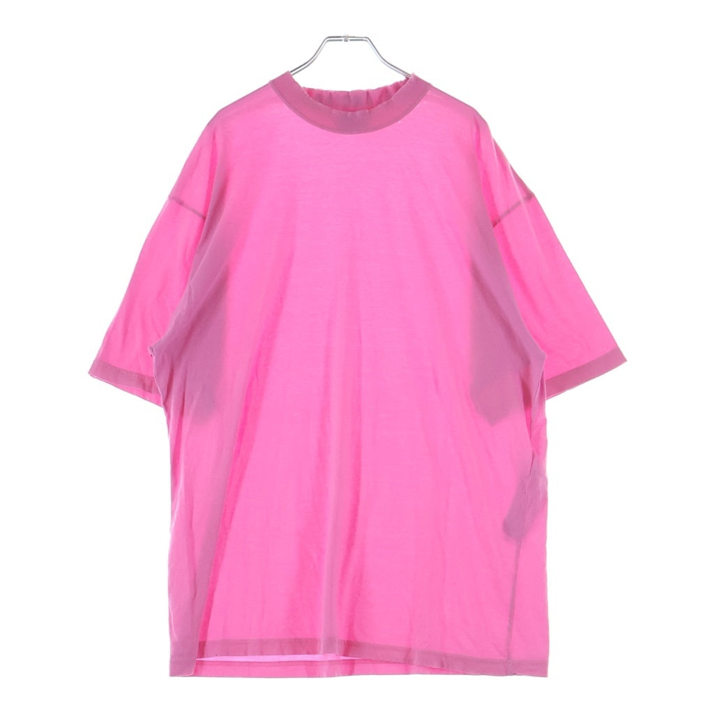 BALENCIAGA(バレンシアガ) 23SS Distressed T-shirt 739784 ダメージ加工 バックネックロゴ刺繍 クルーネック半袖Tシャツカットソー ピンク