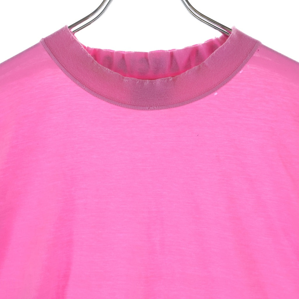 BALENCIAGA(バレンシアガ) 23SS Distressed T-shirt 739784 ダメージ加工 バックネックロゴ刺繍 クルーネック半袖Tシャツカットソー ピンク