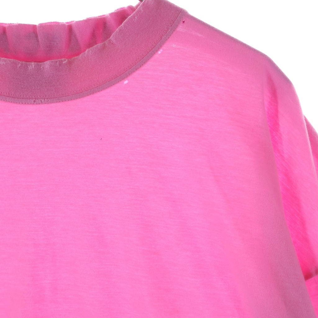 BALENCIAGA(バレンシアガ) 23SS Distressed T-shirt 739784 ダメージ加工 バックネックロゴ刺繍 クルーネック半袖Tシャツカットソー ピンク