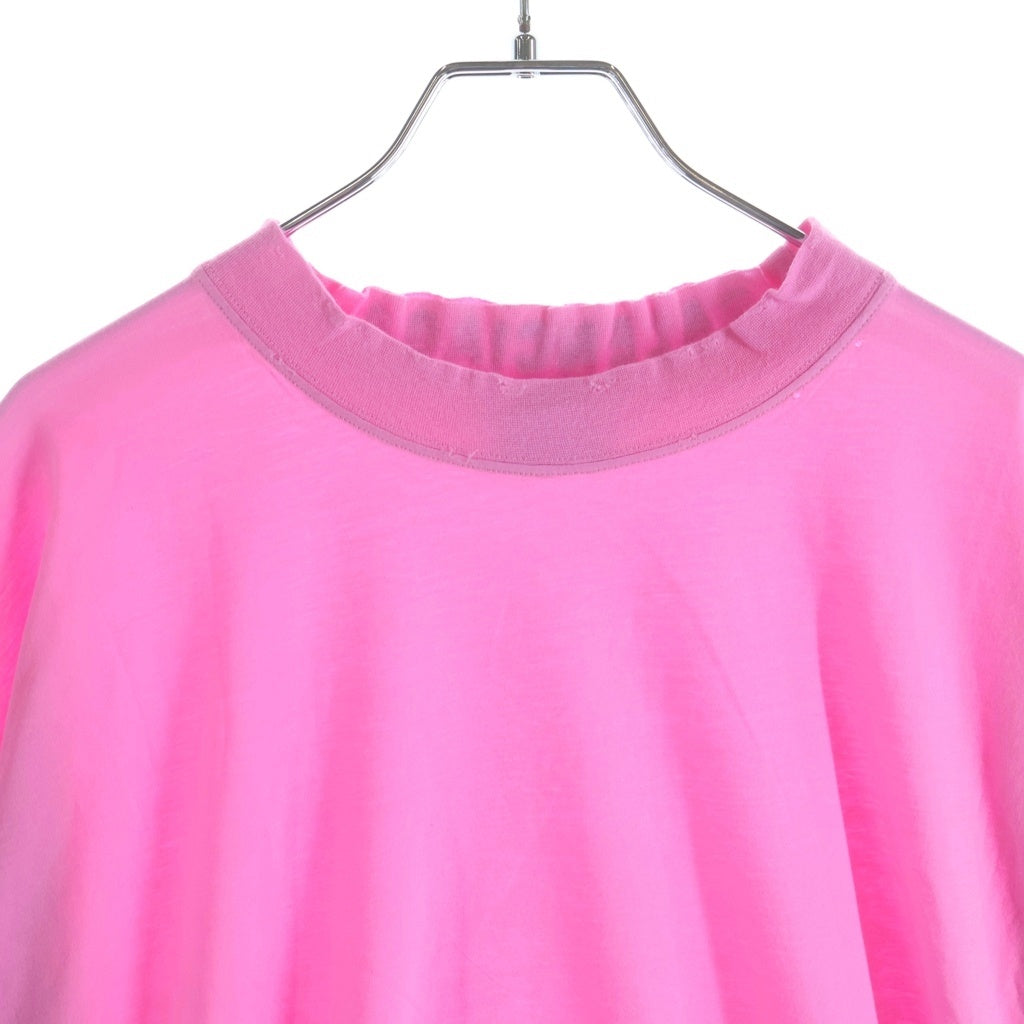 BALENCIAGA(バレンシアガ) 23SS Distressed T-shirt 739784 ダメージ加工 バックネックロゴ刺繍 クルーネック半袖Tシャツカットソー ピンク