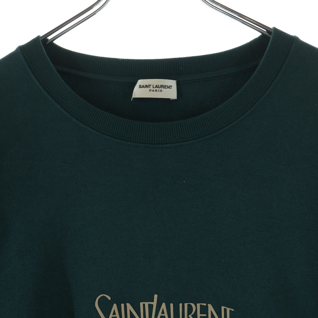 SAINT LAURENT PARIS(サンローランパリ) 22AW フロントロゴ刺繍 クルーネック長袖スウェットトレーナー グリーン 737738