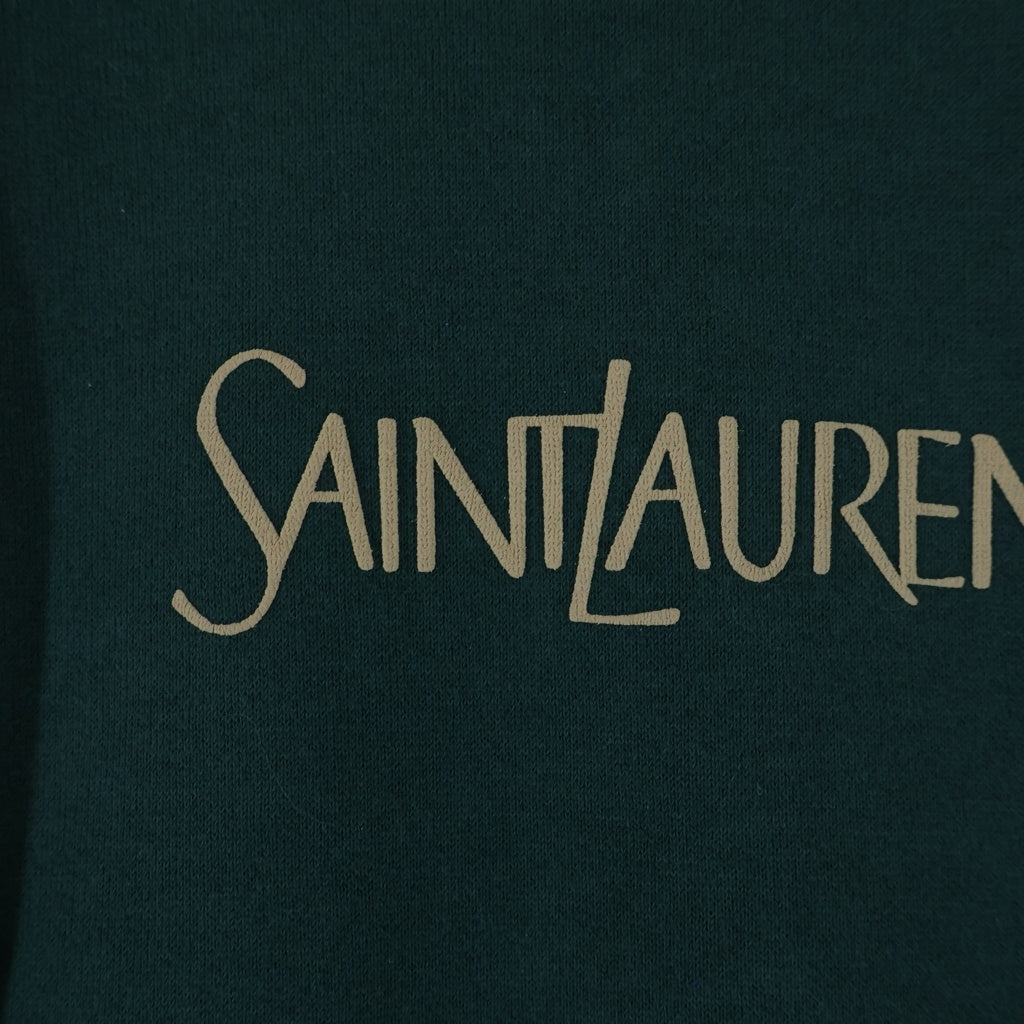 SAINT LAURENT PARIS(サンローランパリ) 22AW フロントロゴ刺繍 クルーネック長袖スウェットトレーナー グリーン 737738