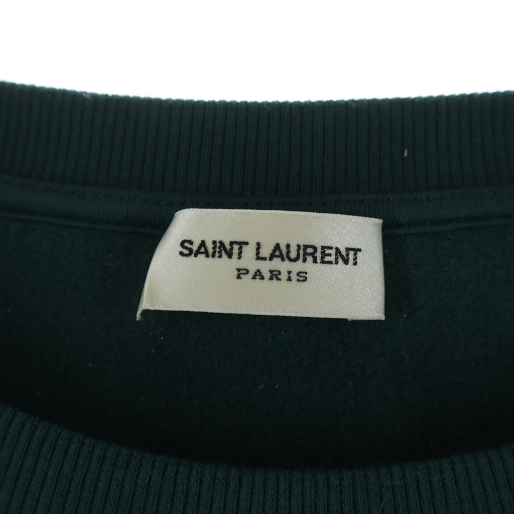 SAINT LAURENT PARIS(サンローランパリ) 22AW フロントロゴ刺繍 クルーネック長袖スウェットトレーナー グリーン 737738