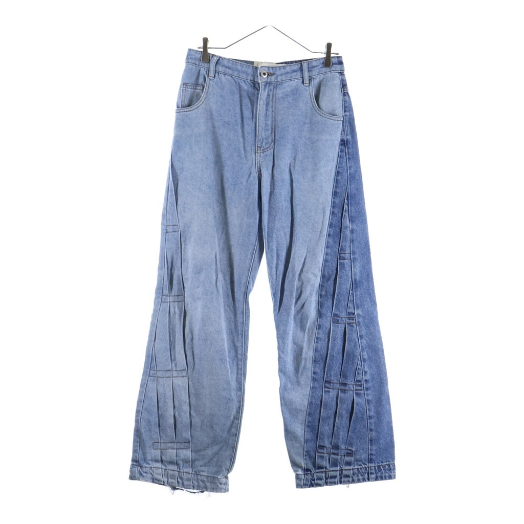 Feng Chen Wang(フェン チェン ワン) Pleated Denim Pants プリーテッド 2トーン フレアデニムパンツ ジーンズ インディゴ