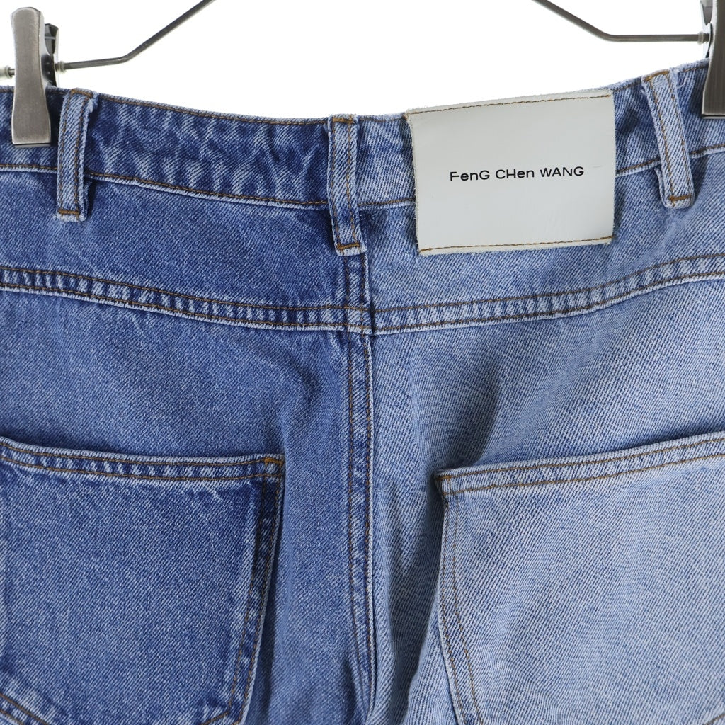 Feng Chen Wang(フェン チェン ワン) Pleated Denim Pants プリーテッド 2トーン フレアデニムパンツ ジーンズ インディゴ