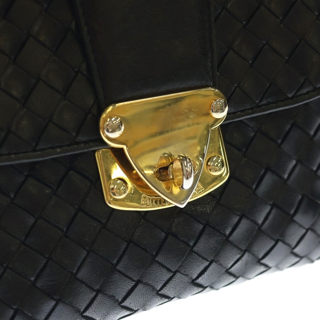 BOTTEGA VENETA(ボッテガヴェネタ) イントレチャート ターンロック ハンドバッグ レザー ブラック レディース