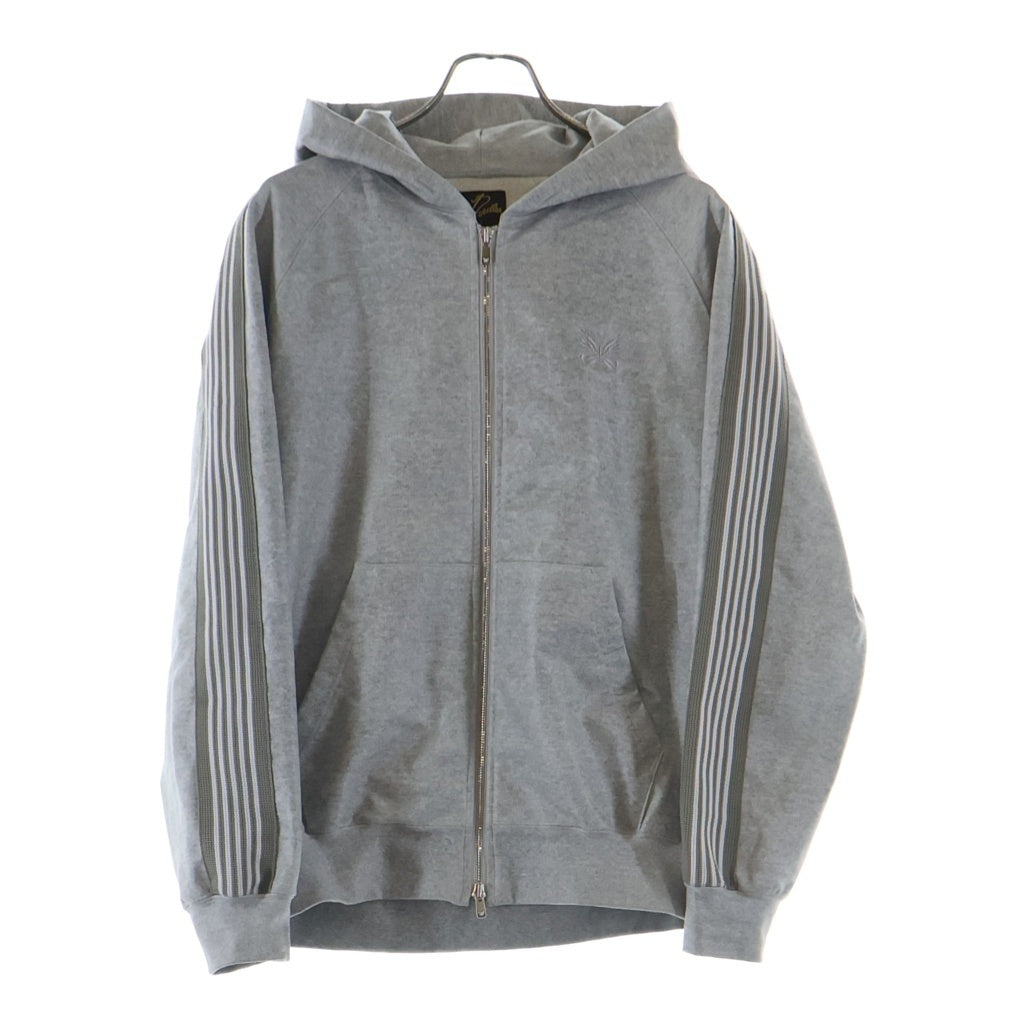 Needles(ニードルス) 26SS ZIPPED TRACK HOODY COTTON JERSEY ヌビアン限定 フロントパピヨンロゴ刺繍 ジップド長袖トラックパーカー フーディ グレー RW1651