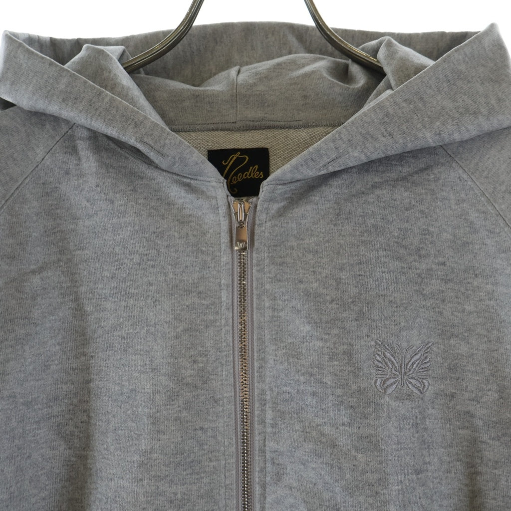 Needles(ニードルス) 26SS ZIPPED TRACK HOODY COTTON JERSEY ヌビアン限定 フロントパピヨンロゴ刺繍 ジップド長袖トラックパーカー フーディ グレー RW1651