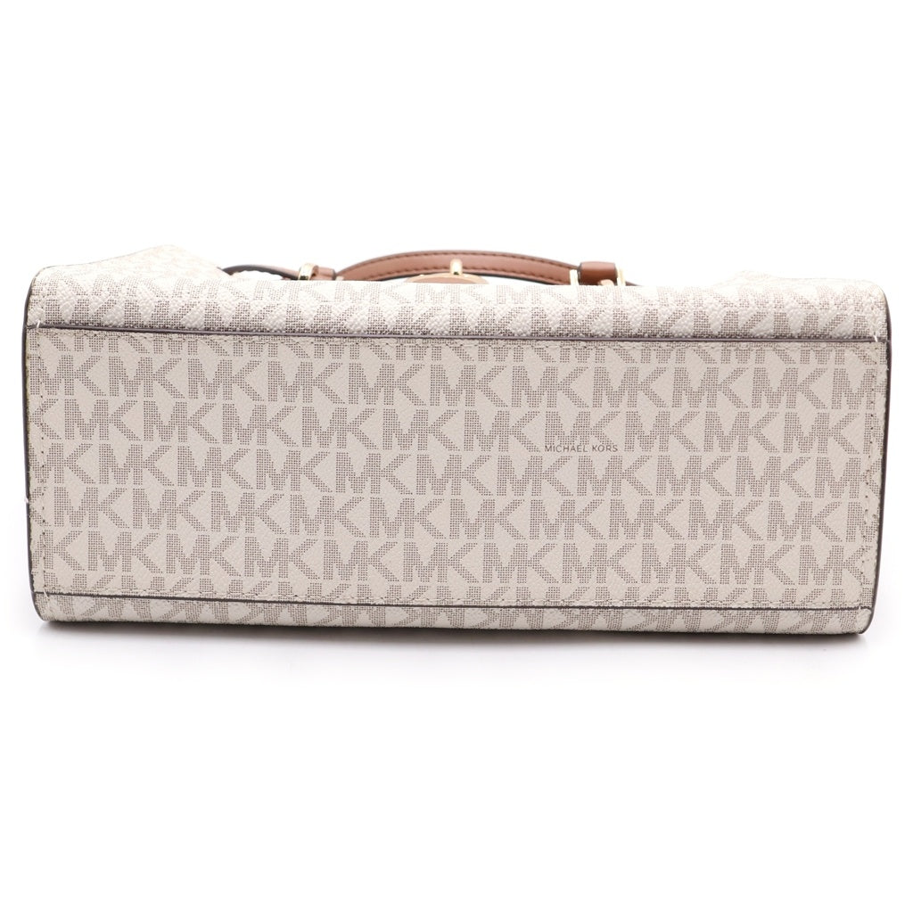 MICHAEL KORS(マイケルコース) Hamilton Small Logo Satchel 35F1GHMS1B ハミルトン MKシグネチャーロゴ PVCハンドトートバッグ 2WAY ショルダーバッグ ホワイト/ブラウン レディース