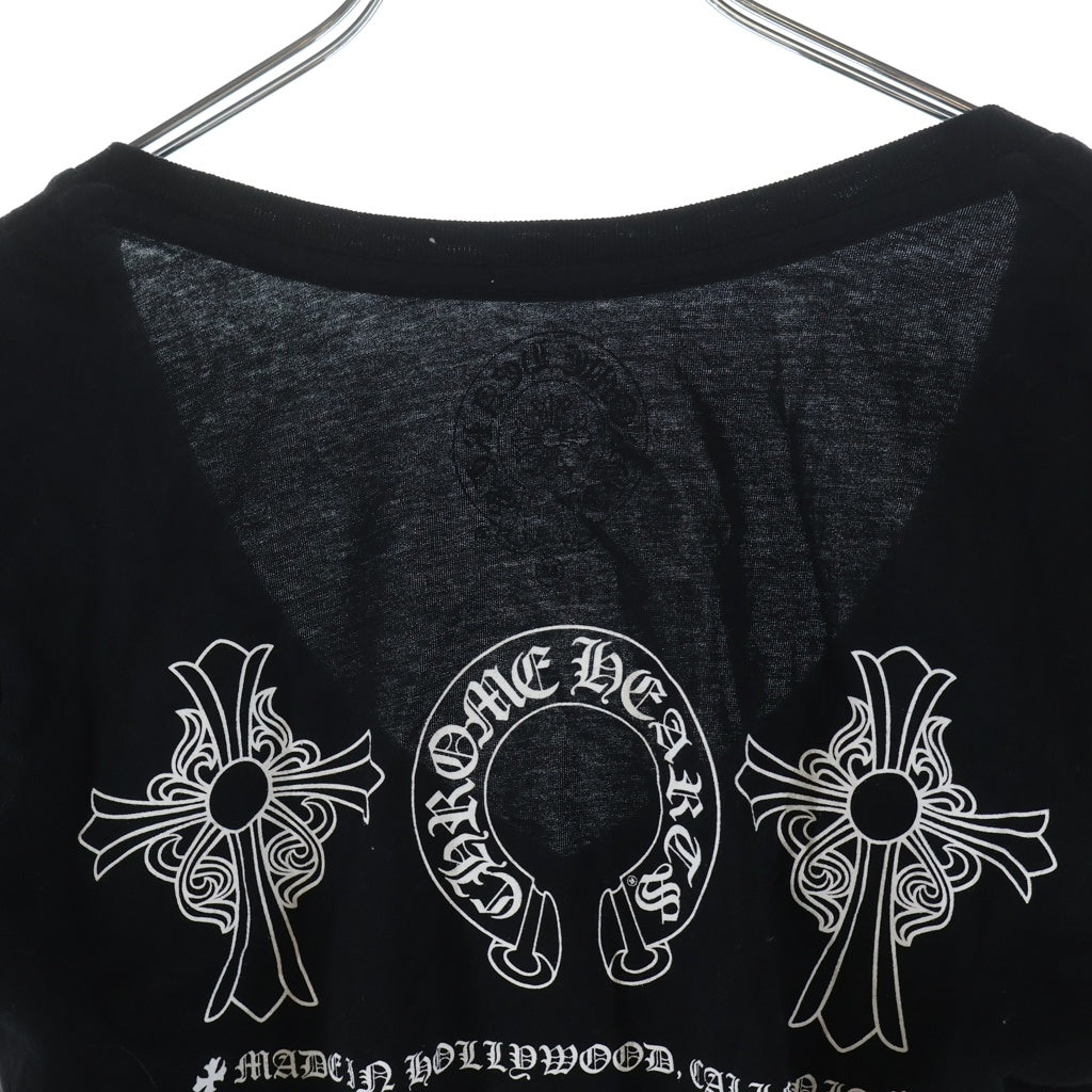 CHROME HEARTS(クロムハーツ) MADE IN HOLLYWOOD HORSESHOE TEE メイドインハリウッド 両面ホースシューロゴプリント Vネック半袖Tシャツカットソー ブラック