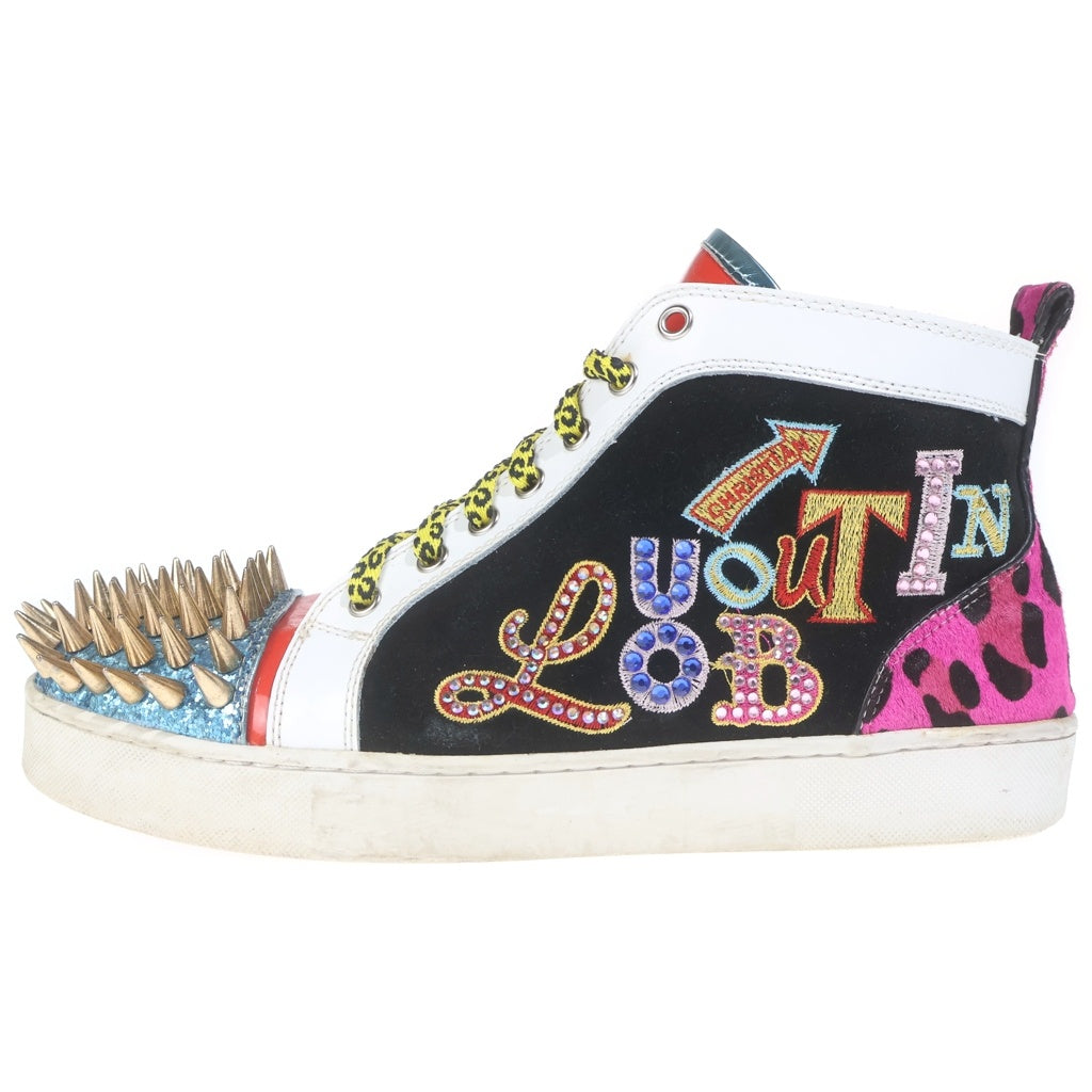 CHRISTIAN LOUBOUTIN(クリスチャンルブタン) Lou Spikes Flat ゴールドスタッズ マルチロゴミッドカットスニーカー マルチカラー