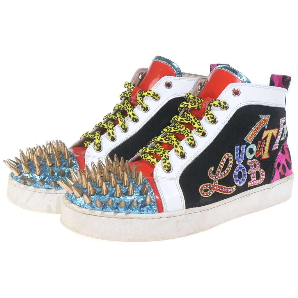 CHRISTIAN LOUBOUTIN(クリスチャンルブタン) Lou Spikes Flat ゴールドスタッズ マルチロゴミッドカットスニーカー マルチカラー