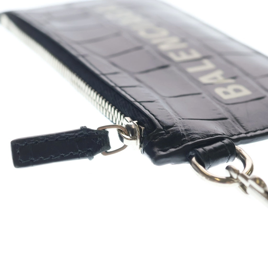 BALENCIAGA(バレンシアガ) Card Case キーリング付き クロコ型押し レザーカードケース ブラック 594848