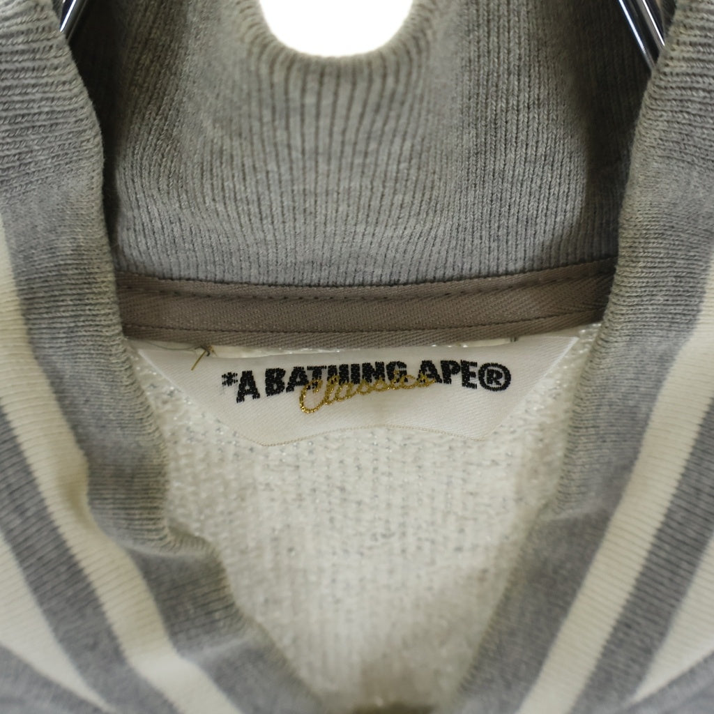 A BATHING APE(アベイシングエイプ) LOGO PATCH SWEAT VARSITY JACKET 両面ロゴワッペン刺繍 スウェットヴァーシティジャケット スタジャン グレー
