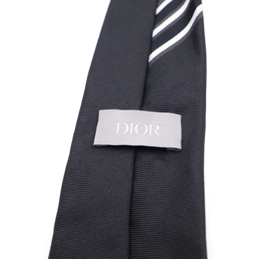 Christian Dior(クリスチャンディオール) オブリークジャガード 総柄シルクネクタイ シルバー/ネイビー