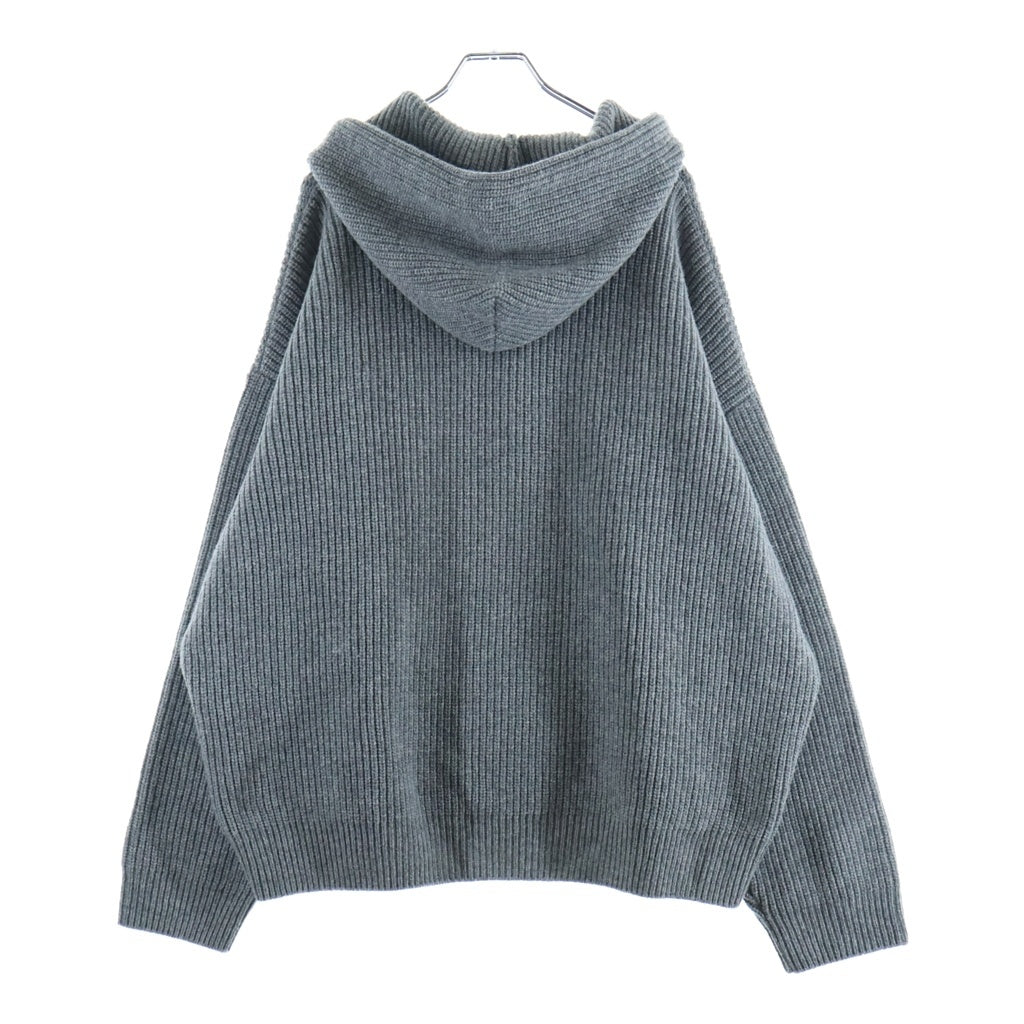 CELINE(セリーヌ) 25SS Hooded Sweater In Ribbed Wool RY09M0R26 フロントカレッジロゴ刺繍 フーデッド長袖ウールニットセーター グレー