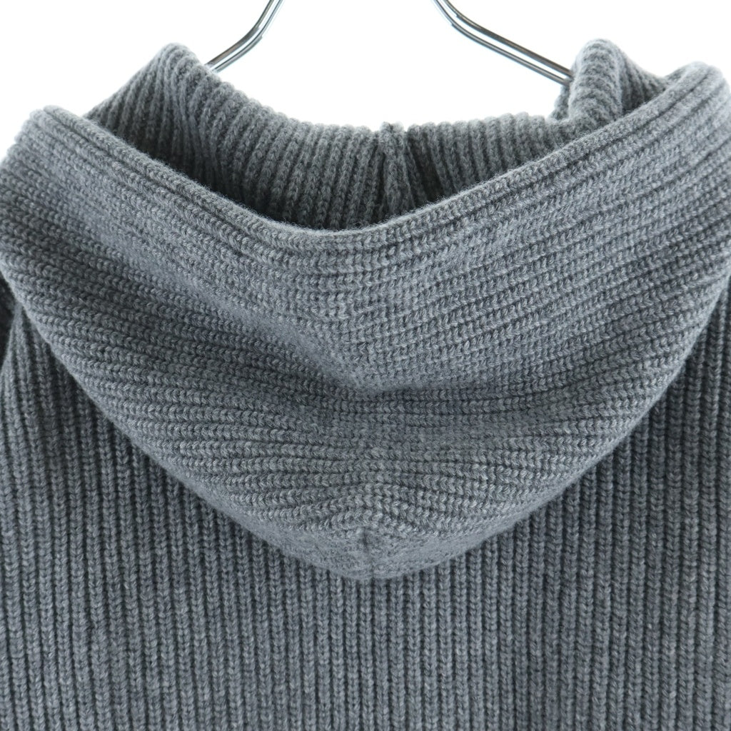CELINE(セリーヌ) 25SS Hooded Sweater In Ribbed Wool RY09M0R26 フロントカレッジロゴ刺繍 フーデッド長袖ウールニットセーター グレー