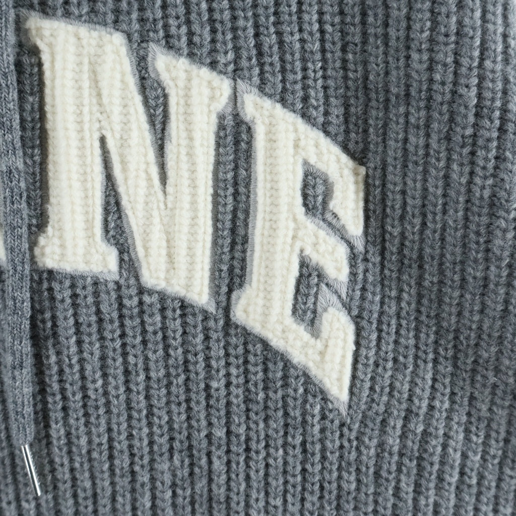 CELINE(セリーヌ) 25SS Hooded Sweater In Ribbed Wool RY09M0R26 フロントカレッジロゴ刺繍 フーデッド長袖ウールニットセーター グレー
