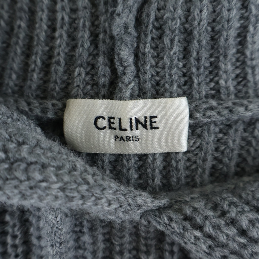 CELINE(セリーヌ) 25SS Hooded Sweater In Ribbed Wool RY09M0R26 フロントカレッジロゴ刺繍 フーデッド長袖ウールニットセーター グレー