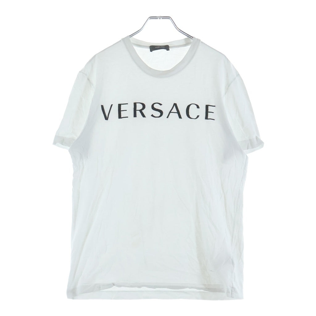 VERSACE(ヴェルサーチ) 21SS フロントロゴ刺繍 クルーネック半袖Tシャツカットソー ホワイト A87021S