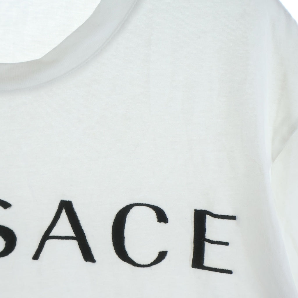 VERSACE(ヴェルサーチ) 21SS フロントロゴ刺繍 クルーネック半袖Tシャツカットソー ホワイト A87021S