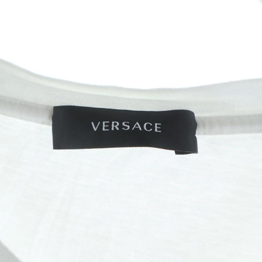 VERSACE(ヴェルサーチ) 21SS フロントロゴ刺繍 クルーネック半袖Tシャツカットソー ホワイト A87021S