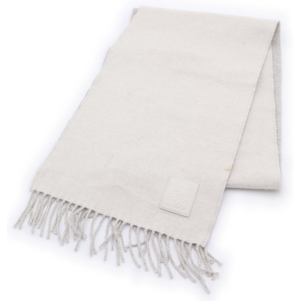 LOEWE(ロエベ) Cashmere Mixed Wool Muffler F811251X06 カシミヤ混 リバーシブル ウールマフラー グレー レディース