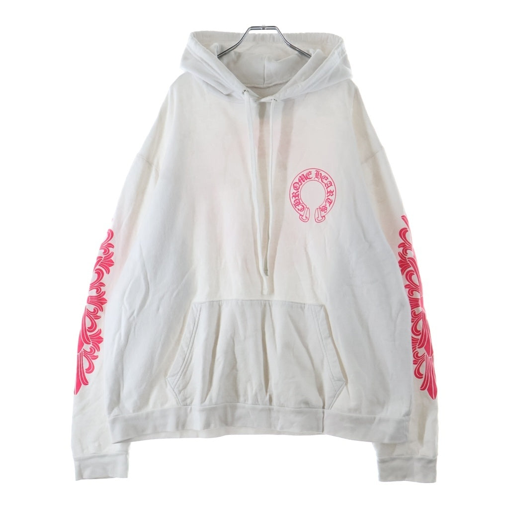 CHROME HEARTS(クロムハーツ) 25SS Floral Cross Horseshoe Pullover Hoodie フローラルクロス ホースシュー プリント プルオーバー長袖パーカー フーディ ホワイト/ピンク