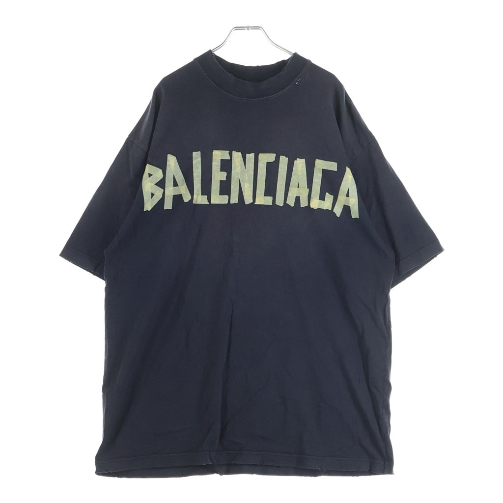 BALENCIAGA(バレンシアガ) 23SS Tape Type tee テープロゴ クルーネック半袖Tシャツカットソー ブラック 739784 T0VA9