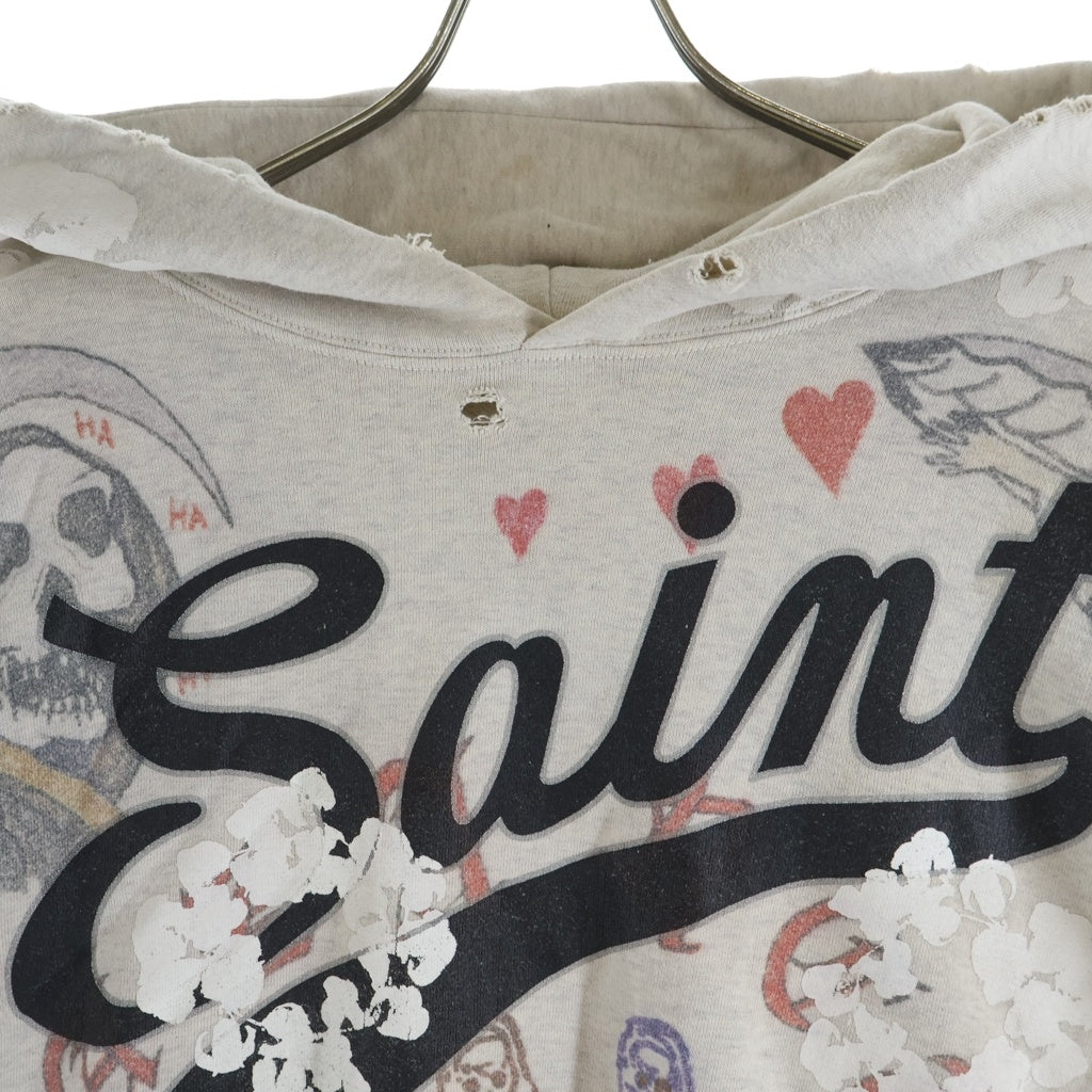 SAINT MICHAEL(セントマイケル) 22SS ×DENIM TEARS GREENAFFITTI HOODIE デニムティアーズ グラフィティ プルオーバー長袖スウェットパーカー フーディ アイボリー SM-S22-0000-083