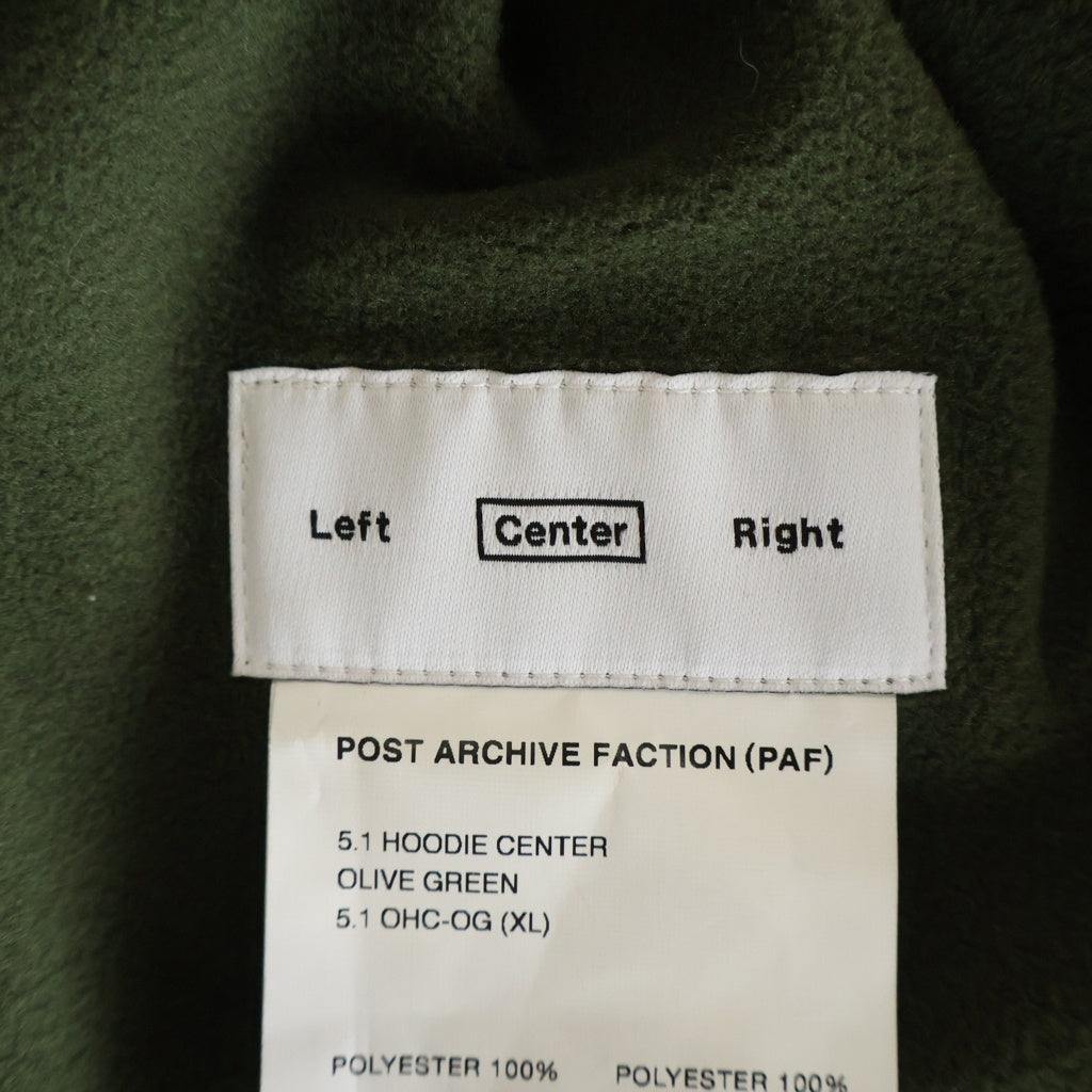 POST ARCHIVE FACTION(ポストアーカイブファクション) 5.1 HOODIE CENTER 5.1 OHC-OG ジップアップフリースフーディジャケット オリーヴ