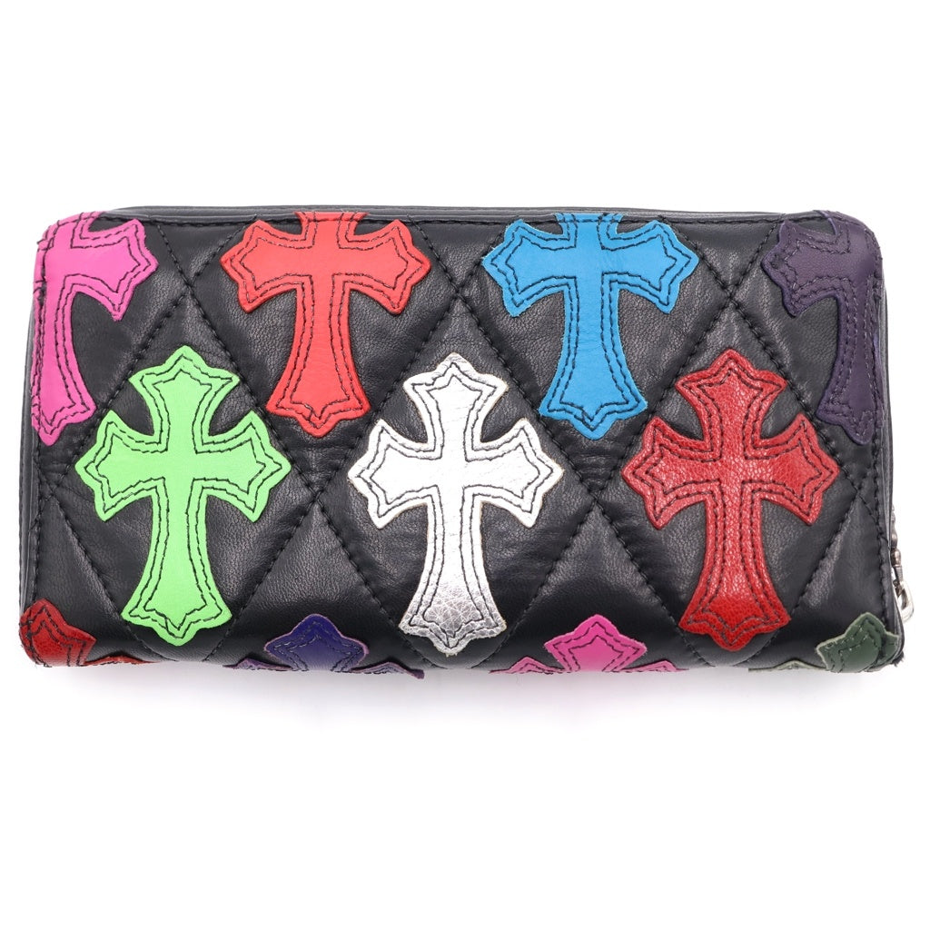 CHROME HEARTS(クロムハーツ) REC F ZIP QUILTED マルチパッチ セメタリー クロスキルティング レザーロングウォレット 長財布 ブラック